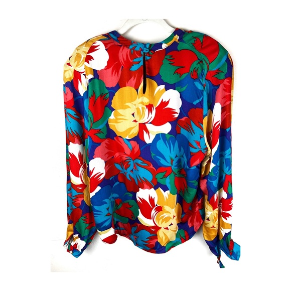 Jimmy Garcia Blouse 80s flowers Shoulder Pads Multicolor Long Sleeve Size Large. - Picture 5 of 5